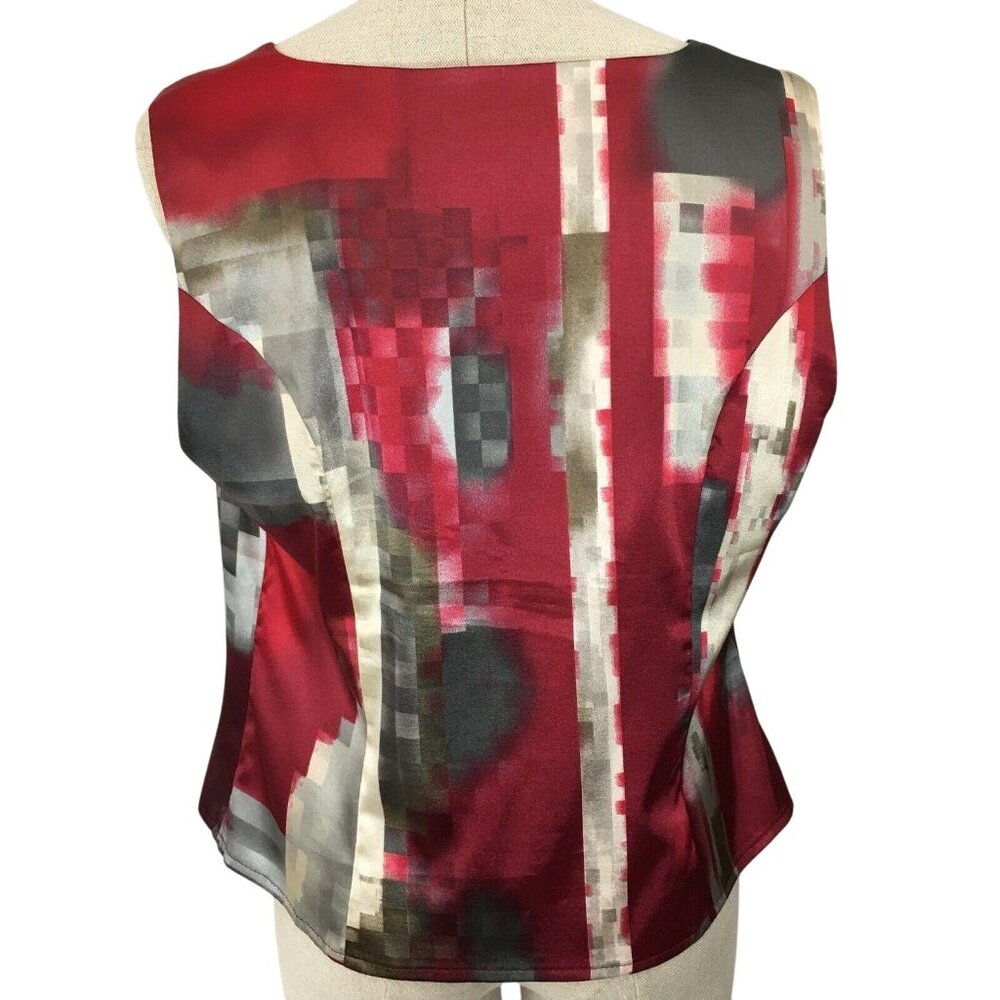 TRIBAL Sleeveless Top Size 14 Side Zipper Neck Pleats Geometric Womens Blouse - Picture 4 of 9